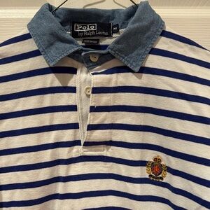 Vintage 1987 American-made Polo by Ralph Lauren Striped Rugby with Denim Collar
